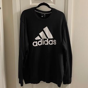 Adidas Men’s Cotton Crew Neck Sweater, Black, Size XXL, Adidas White Logo
